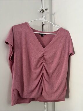Express Dusty Rose Ruched V-Neck Short Sleeve Top
